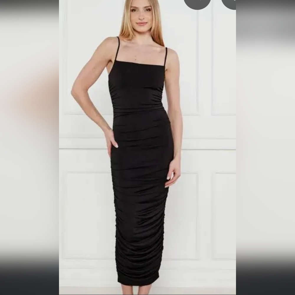 Michaels Ruched Stretch Matte Black Dress